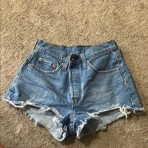Levi's Blue Jean Shorts with Distressed Raw-Edge Hem